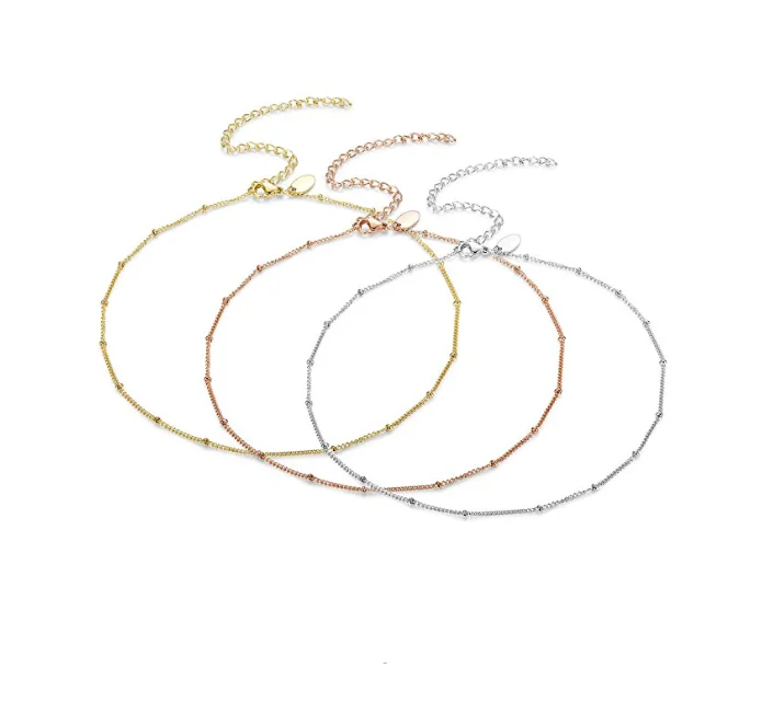 Minimalist Bolo Jewellery Delicate Gold Ball Chain Beaded Choker Necklace