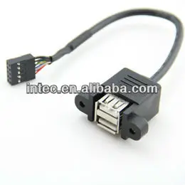 Bulkhead Dual Mount Panel USB 2.0 A Female to Dupont 2.54mm 2*5P Housing Cable