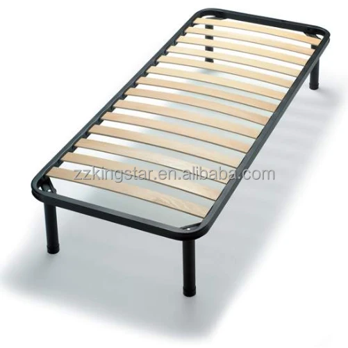 
Metal single platform bed frame with wood slats 