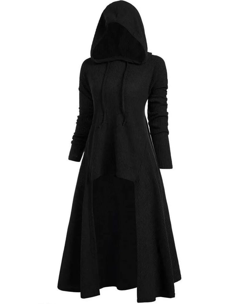 ecowalson Womens Gothic Punk Asymmetric Hem Long Sleeve Loose Hoodies Dress Cloak Costumes Vintage High Low Sweatshirts
