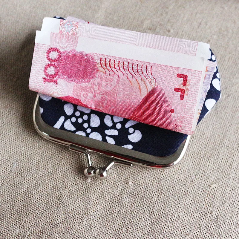 customized cheap promotional metal frame coin bag retro ethnic blue cotton mini snap coin purse