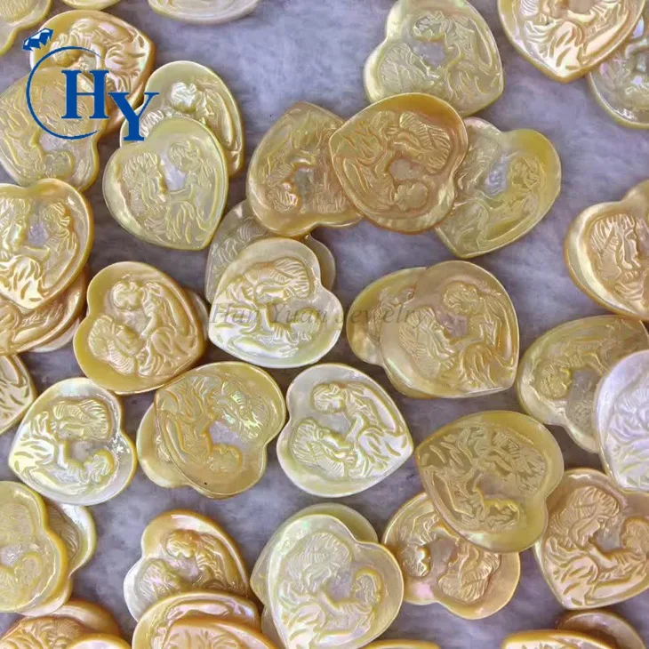 Yellow color Heart mother of pearl nature mop carving stones gifts