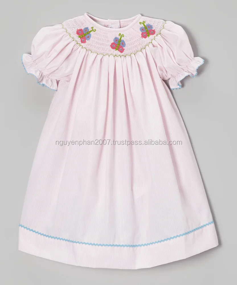 
Оптовая продажа, светло-розовое платье епископа в полоску с бабочкой для младенцев, девочек-100%, ручная работа, с любовью из Вьетнама 