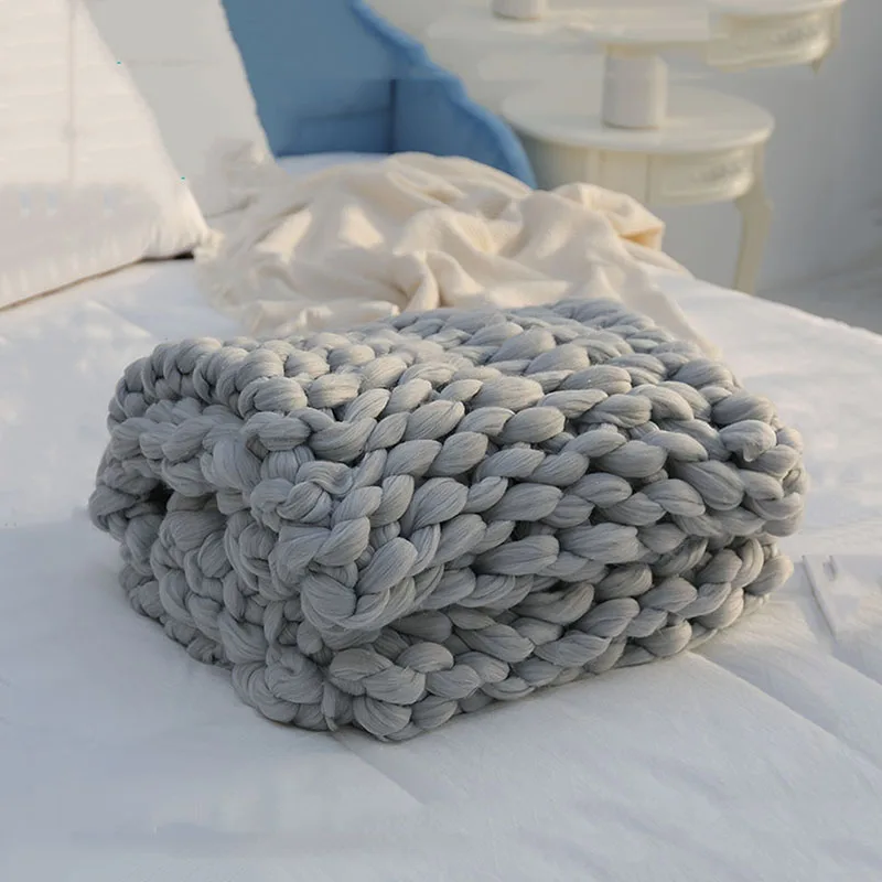 wholesale Dropshipping Baby adult Custom  australian poly merino wool chunky knit blanket