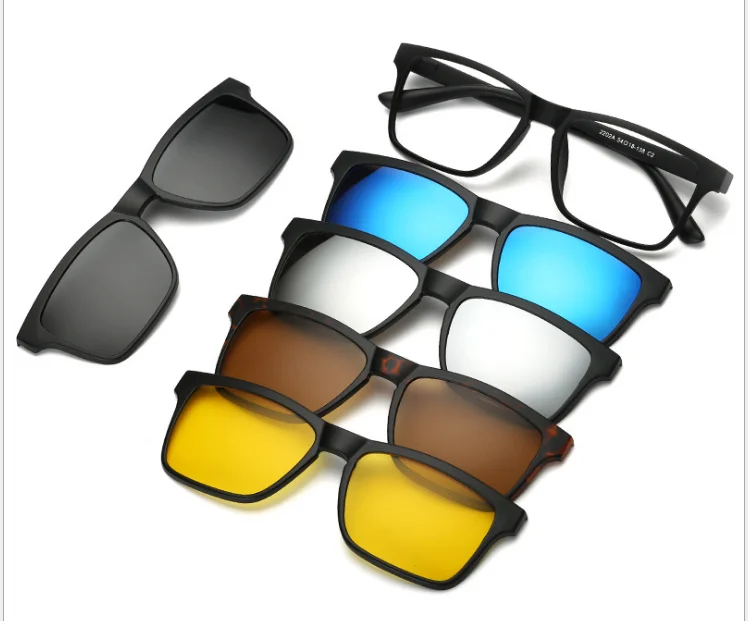 5 + 1 желтый/черный в наличии Высокое качество TR90 поляризованные 6 в 1 магнитные зеркальные солнцезащитные очки с клипсой на оправе для очков