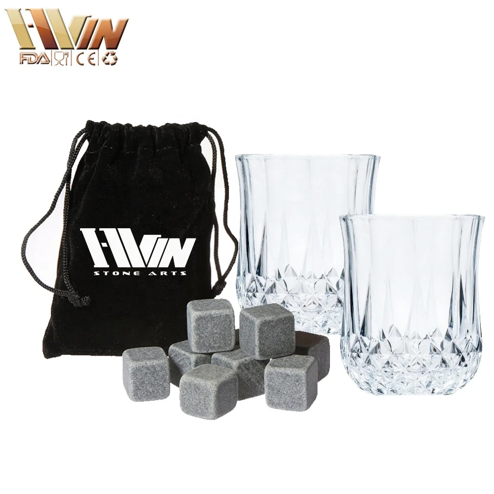 Amazio hot selling Whiskey Stones Gift Set Granite Reusable Ice Cubes Luxury Handcrafted laser engraved wood box