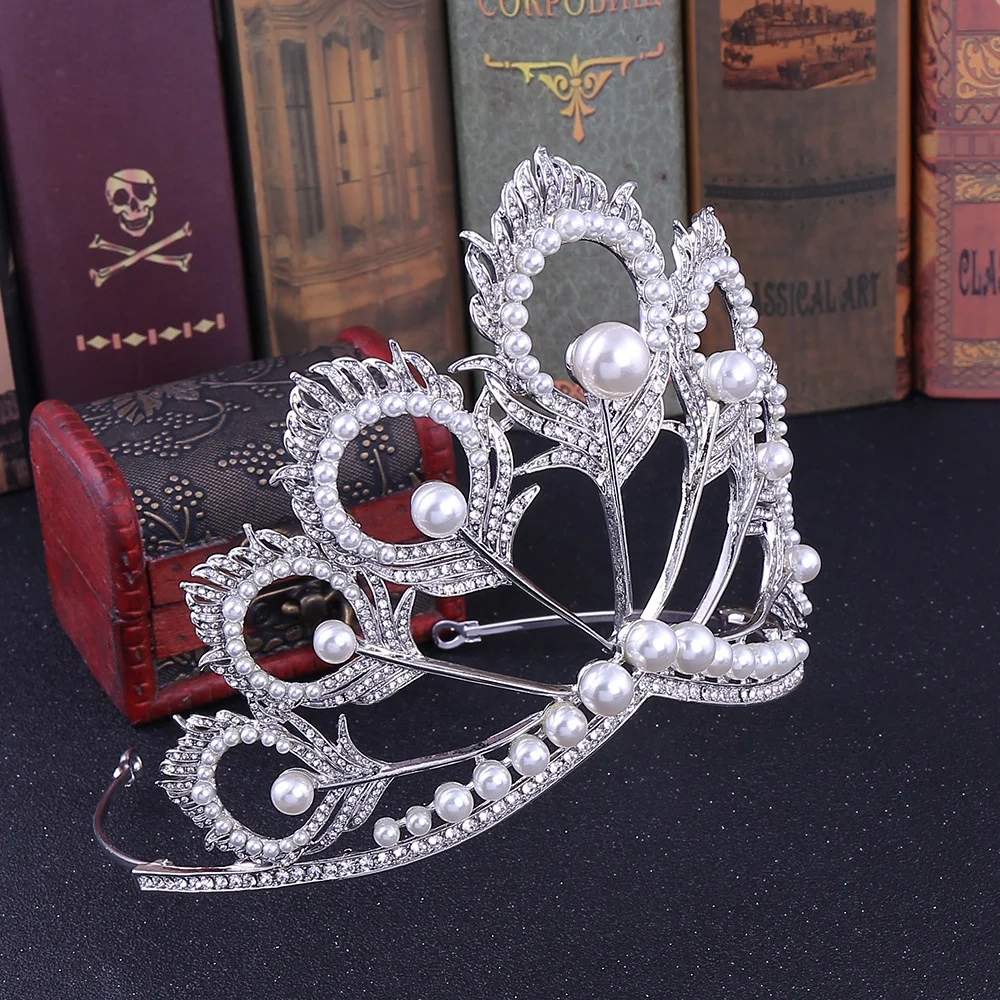2018 beauty pageant crown and earrings silver feather tiara gold crystal earrings jewelry set