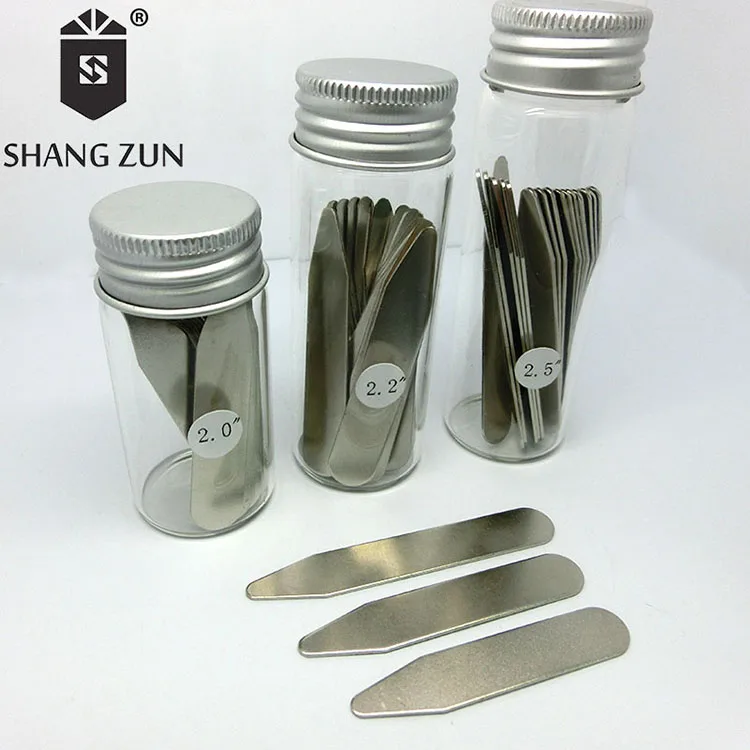 Low price Travel fashion 2 Sizes in Black Leather Case Stainless Steel Collar Stay Set 2 PCS