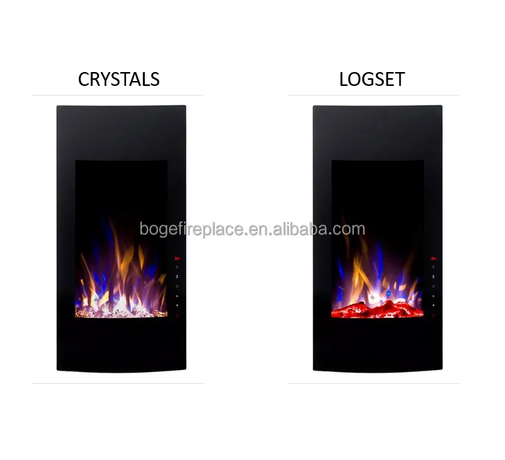 16-inch Glass Curved Front Vertical Wall Mount Electric Fireplace in Black