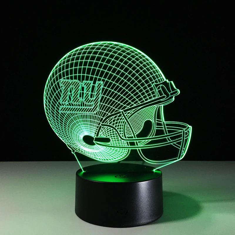 NY New York Giants Team Logo 3D Lights Football Helmet Table Desk Lamp Colorful Acrylic USB LED Night Light Child Christmas Gift