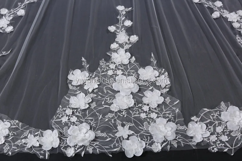 
Latest Design White Embroidery Long Cathedral Applique 5M Wedding Veil For Bride 