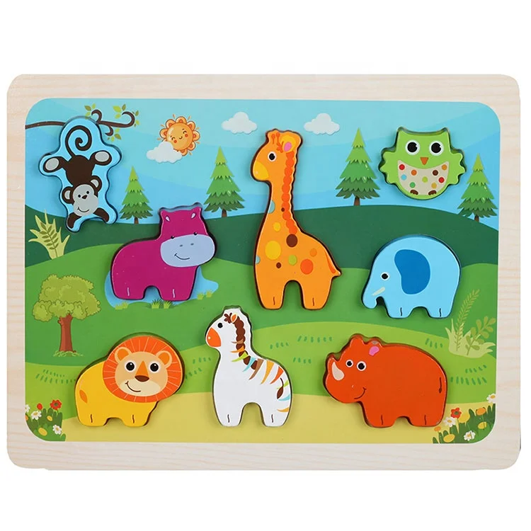 Wooden Hand Grab Blocks Educational Childhood Board Puzzle Shape Cognition Plate Toy children wooden puzzle