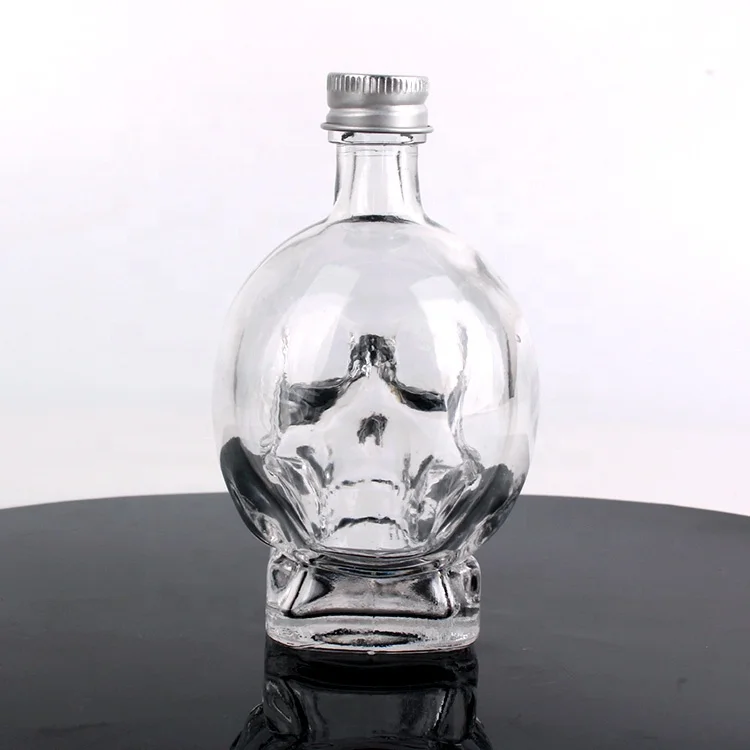 
110ml crystal skull clear glass bottle with screw lid for wine bottle 