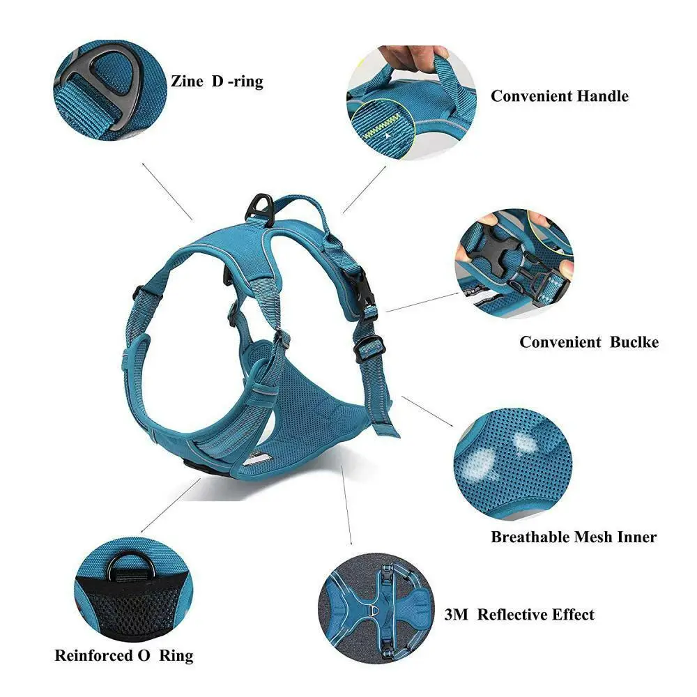 High quality no pull reflective  adjustable harness with air mesh padding OEM acceptable