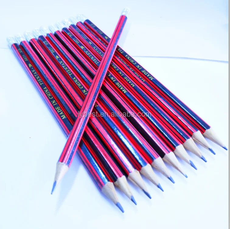 2020 direct factory Best selling sharpened Red &Black stripped wooden pencil for student