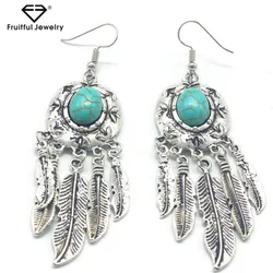 Latest Design Antique Silver Turquoise Earrings Bohemian Jewelry Wholesale