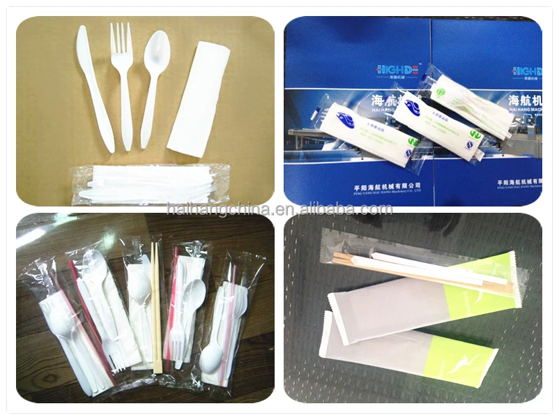 tableware disposable airline napkin salt pepper toothpick set plastic cutlery auto packaging line machine