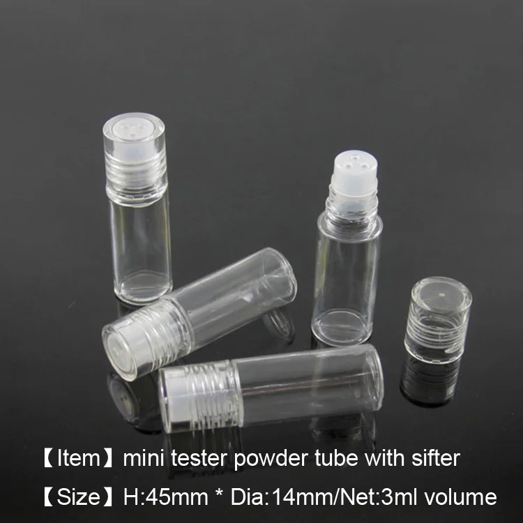 Free shipping MOQ 500pcsTM-ES6153 3ml mini powder tube clear empty cosmetics pigment tester bottle blowing bottle powder tester