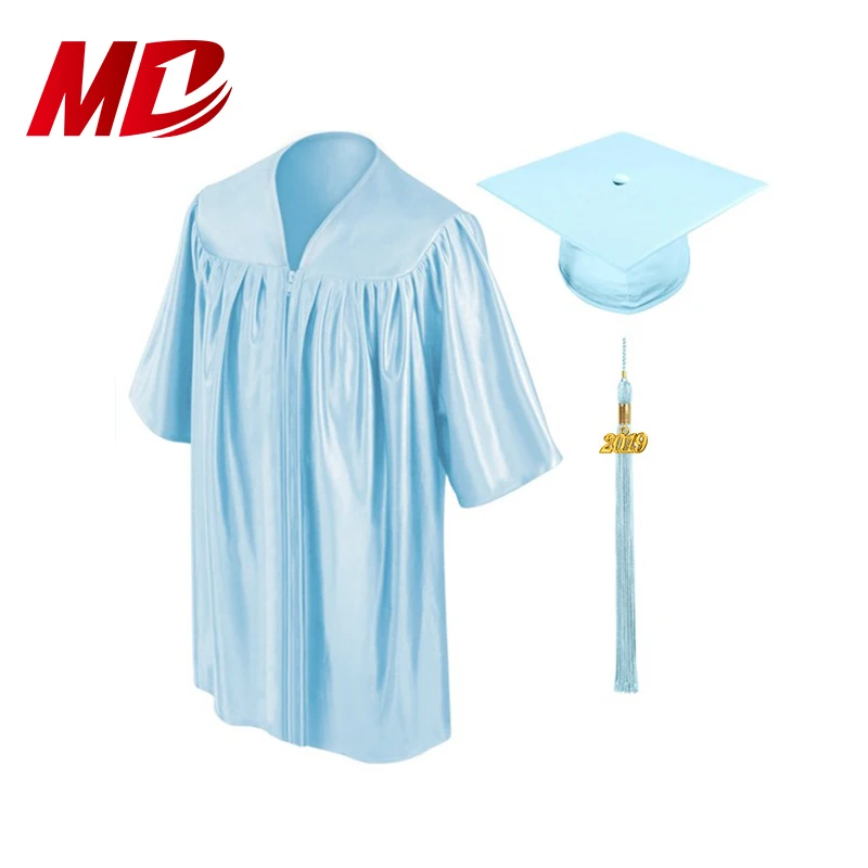 2024 Shiny Black Children Kid Graduation Cap Gown with Year Tassel Wholesale