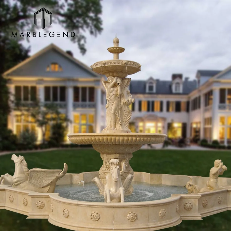 Best price natural stone made large horse statue marble garden fountain