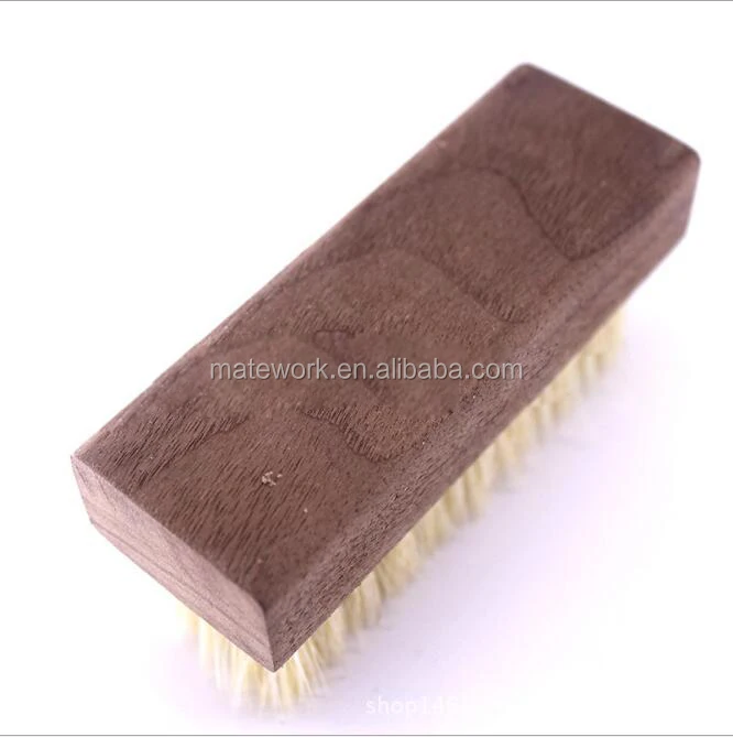 
2.5cm pig hair/hog hair shoe brush with walnut wooden handle,premium sneaker brush 