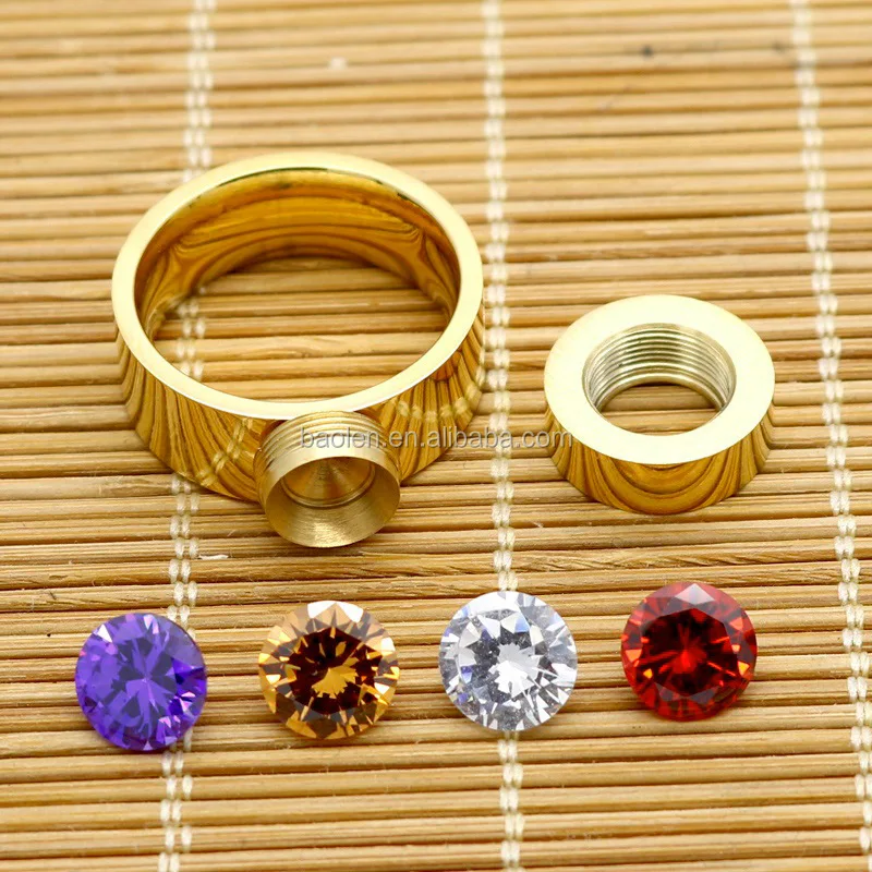 Trendy Gold 4 Color Zircon Crystal Round Stone Ring For Women Female 316L Stainless Steel logo Ring Male Brand Wedding Jewelry