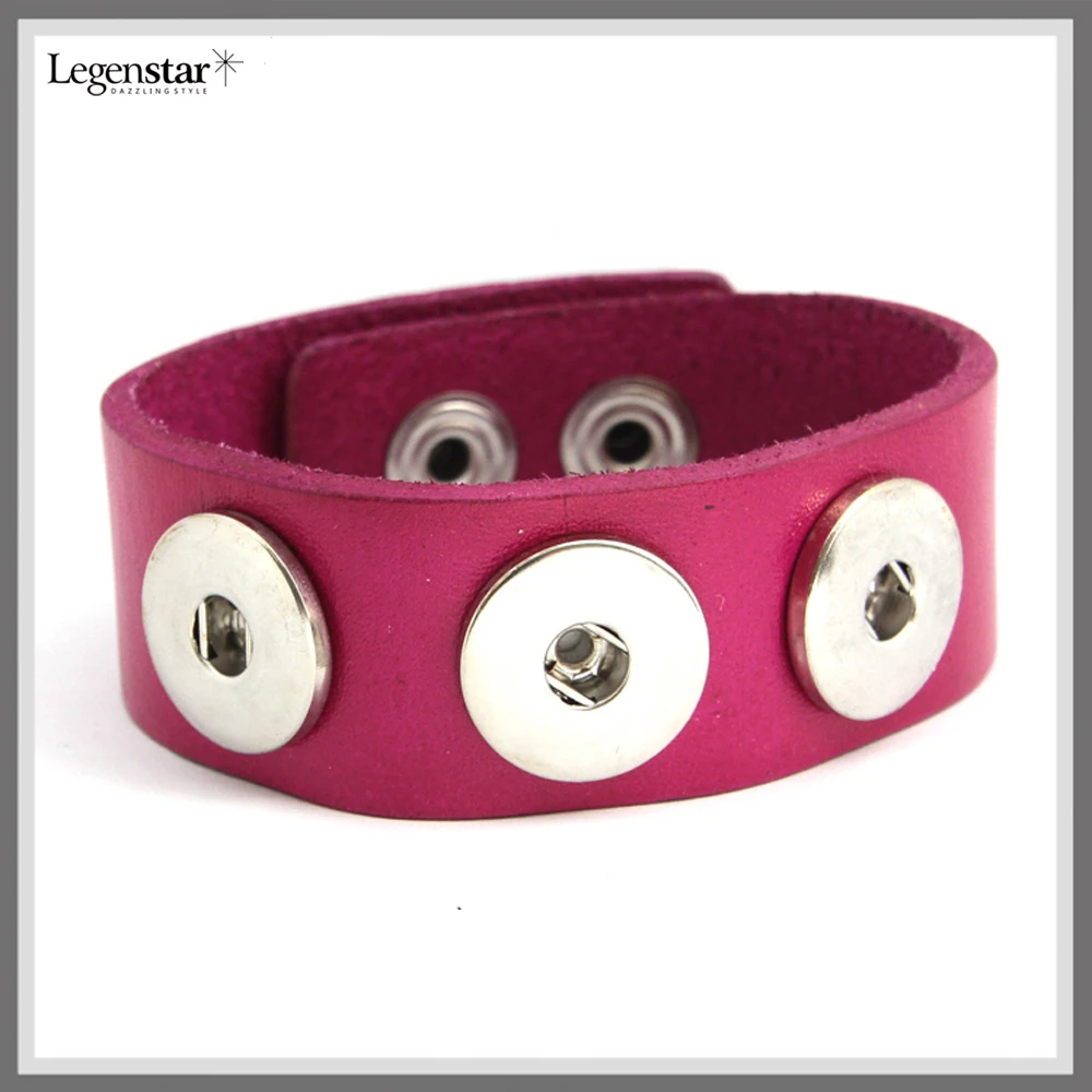 Classic White Genuine Leather 18mm Snap Button Charm Bracelet For Women