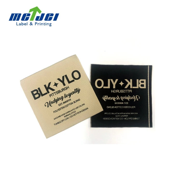 Custom logo black satin silk clothing care woven dress label