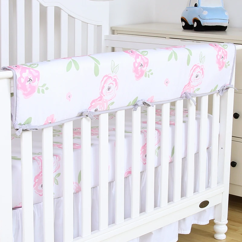 Flowers print polyester microfiber crib bumper cover breathable baby crib rail cover