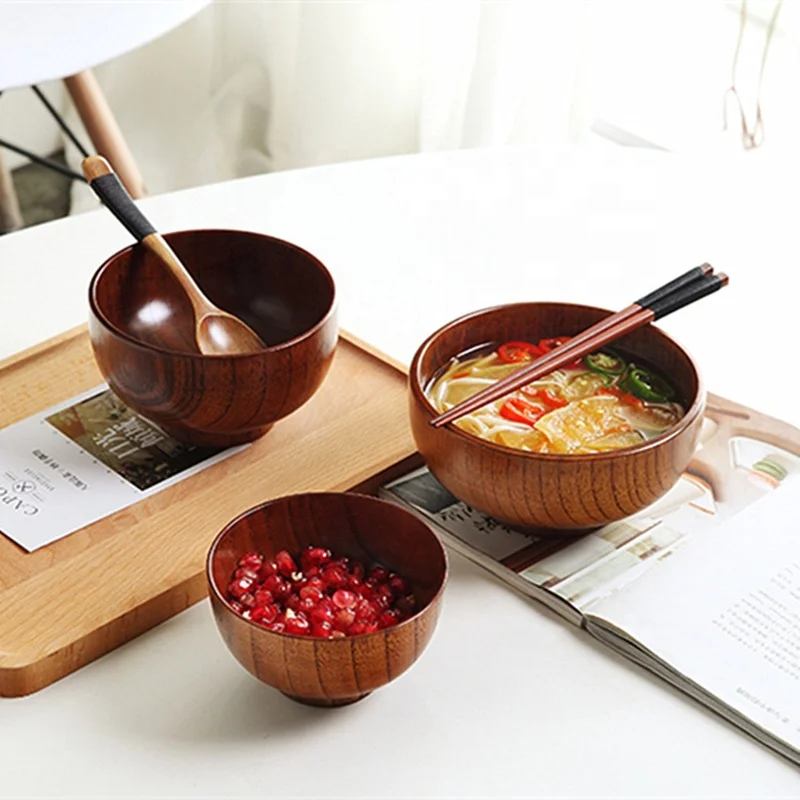Classical Handmade Natural Jujube 18 cm Wood  Bowl  Anti-scald Soup Noodle Bowl