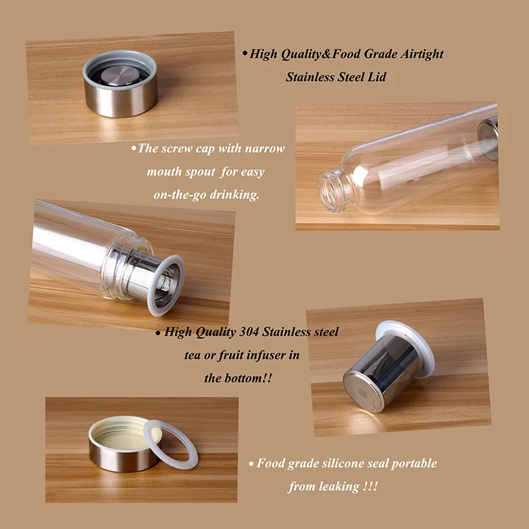 Hot sale borosilicate glass bottles with filters and protective cover