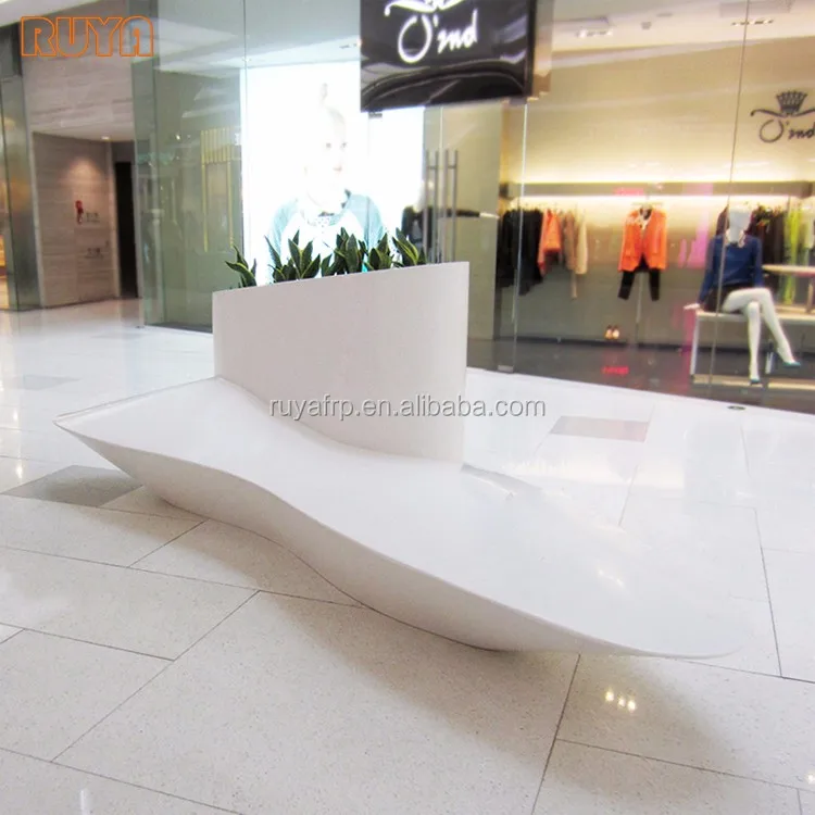 Fiberglass bench chair with mid planter pot for airport lobby decoration seating and waiting