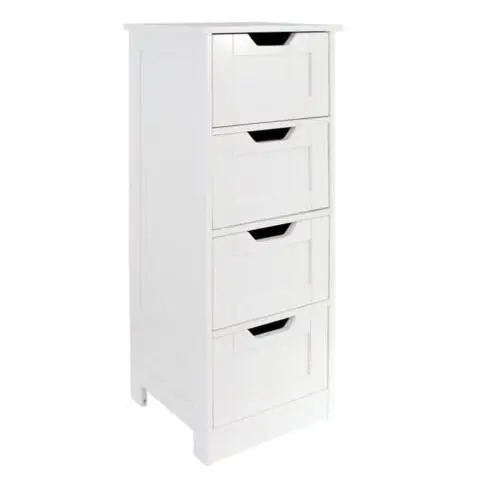 Bathroom 4 Drawer Cabinet White Wooden Storage Cupboard Standing Unit