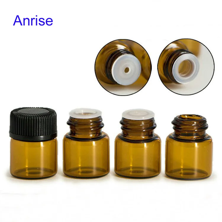 1ml 1.5ml 2ml 3ml 5ml Trial Amber Glass Essential Oil Bottle Empty Tester Tube Vials Oil Dispenser Bottle with Black Screw Cap