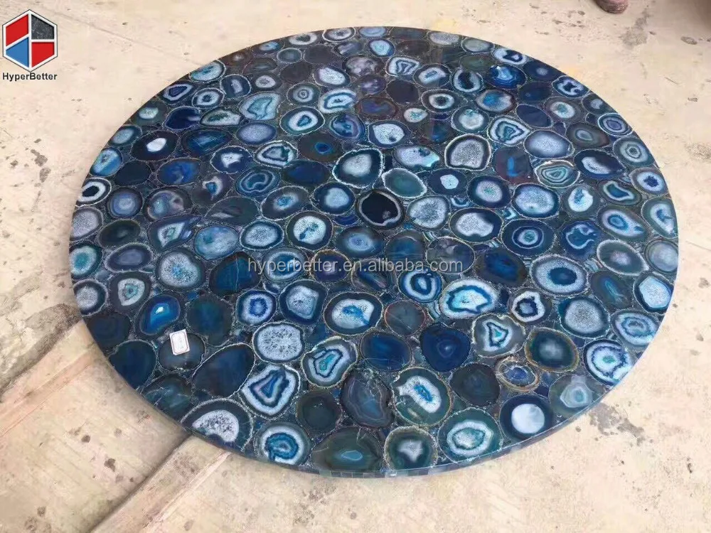 Backlit rectangle blue agate dining table