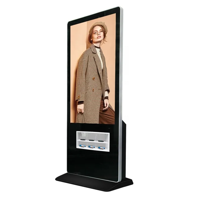 QI charging station with 55 inch lcd kiosk free stand digital advertising display screen signage remote control