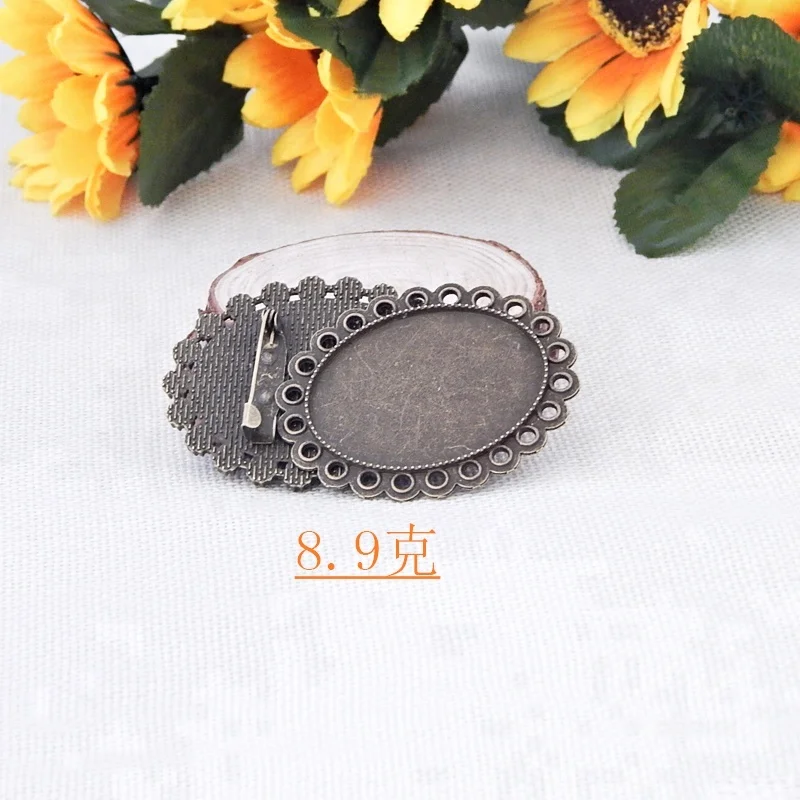 
Luyun 30*40mm retro bronze brooch pins time gem oval base cabochon for jewelry making 