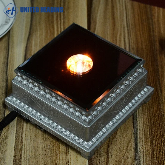 Hot sale round silver plastic case mirror 3D crystals square rotating led light base with music