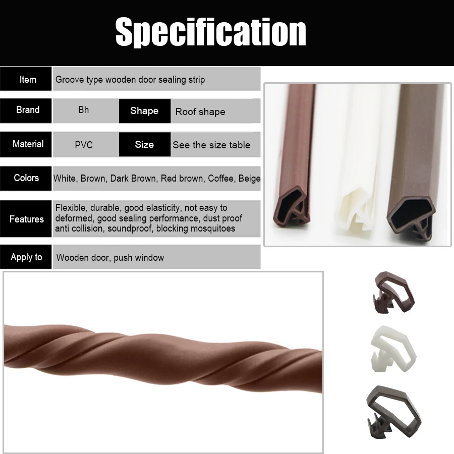 Extruded PVC Weather Dust Proof Rubber Strip Sliding Door Frame Groove Gasket Repair Soundproof Seals R 9x5x3.8mm Color Coffee