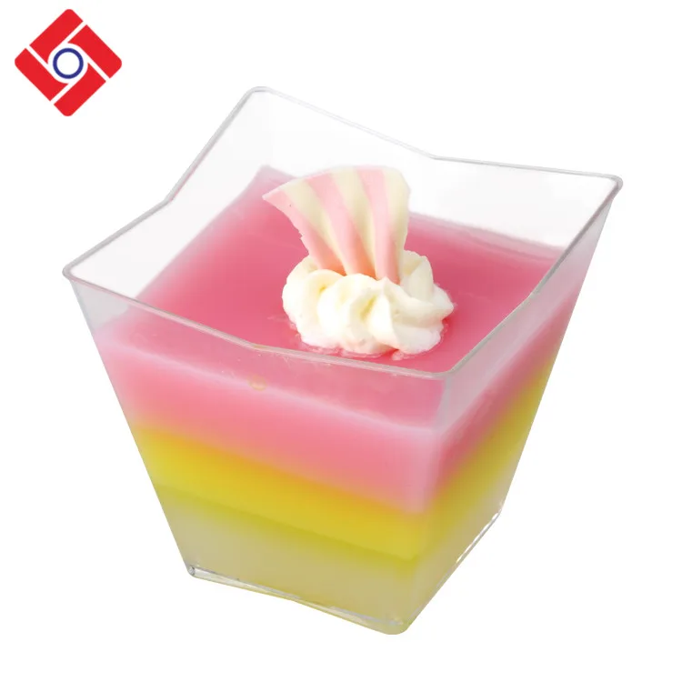 Custom Logo Printed Disposable Party Transparent Mini Square Plastic  Fruit Jelly Dessert Cups
