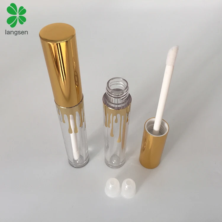 4ml plastic round clear lip gloss tube with gold metal cap, empty refillable lip gloss lip balm tube bottle container