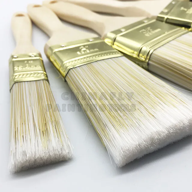 
CTPBS0002 Factory Price Beaver Varnished Wooden Handle brass-plate ferrule Paint Brush Polyester Filament Paint Brush set 