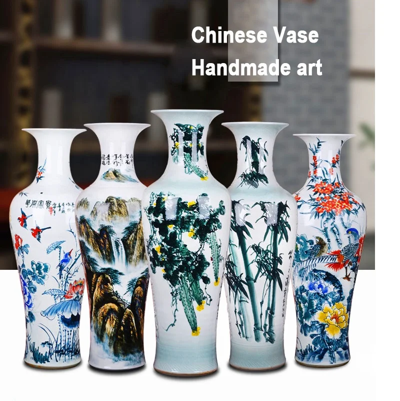 Hotel entrance decorative blue and white large vase  Luxury burgundy ceramic floor vase