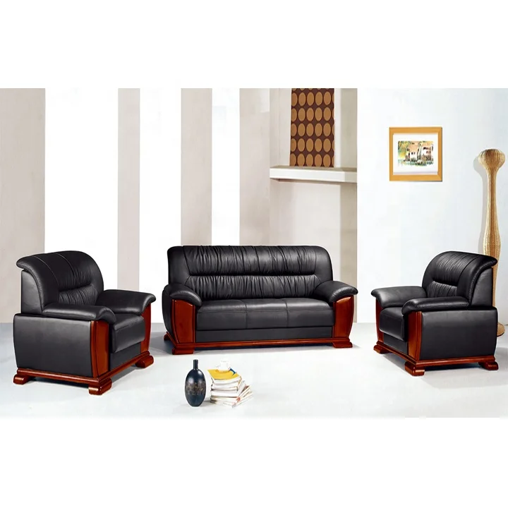 
commercial office furniture brown genuine leather and fabric small sofa office use 