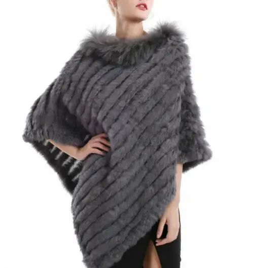 Manufacturer Custom Embroidered 2018 winter high quality fancy real rabbit fur women fur poncho
