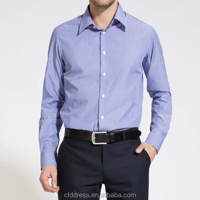 
 2014 Популярные стильные рубашки из 100% хлопка в синюю и фиолетовую полоску  