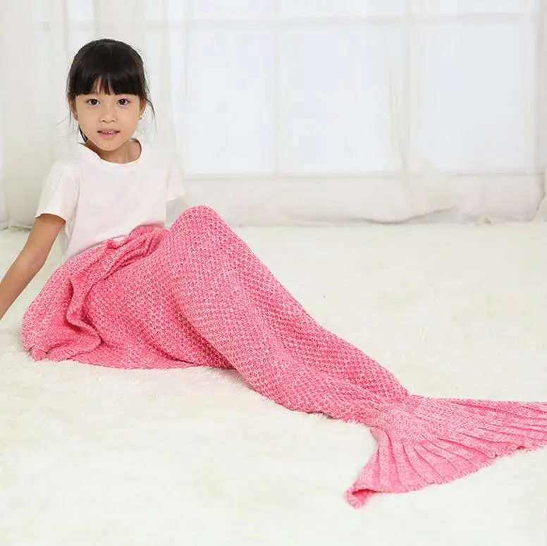 
Christmas gift soft and warm blanket with frills mermaid tail pattern cotton crochet knitted for kids 