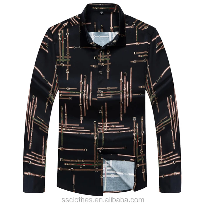 
Chinese men New fashion design breathable material printed silk shirts 