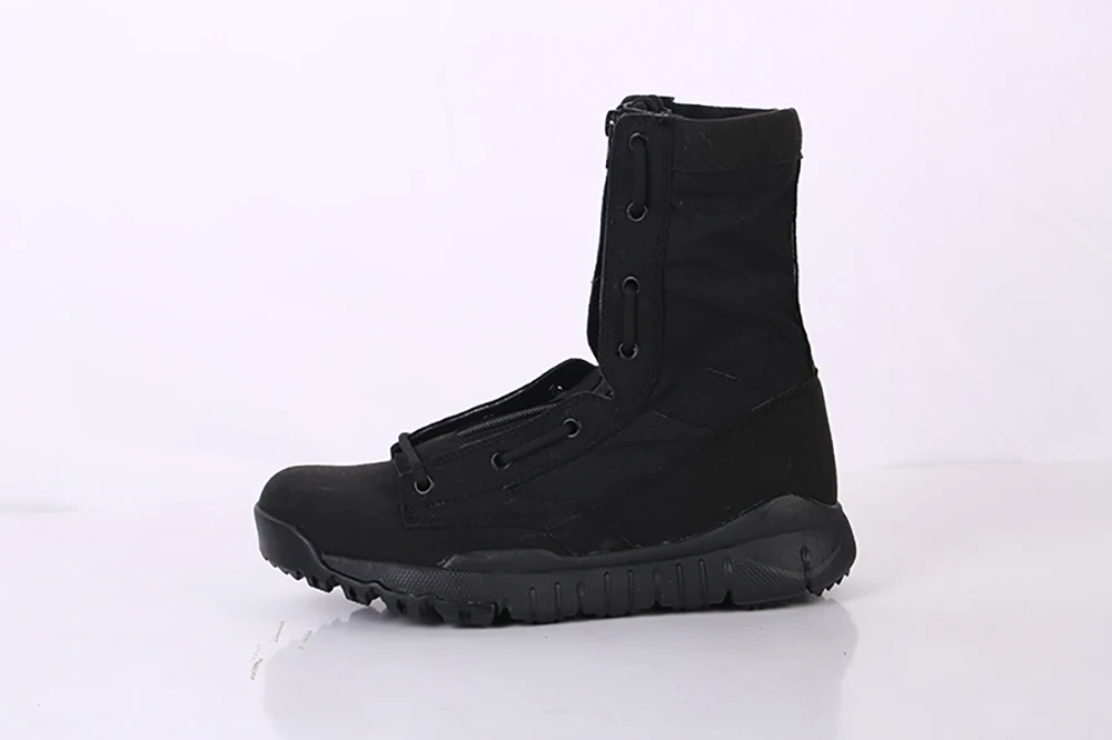 Unisex Black Suede Tactical Boots Military Zipper Horse Shoes Army Combat Boots