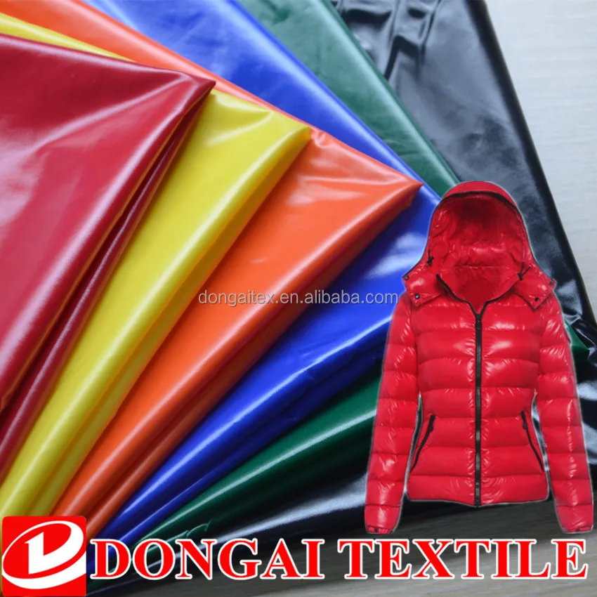 
shiny pu Waterproof nylon taffeta fabric for down jacket 